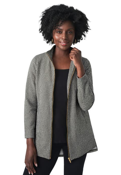 Stretch Cotton Zip Front Hi Low Jacket