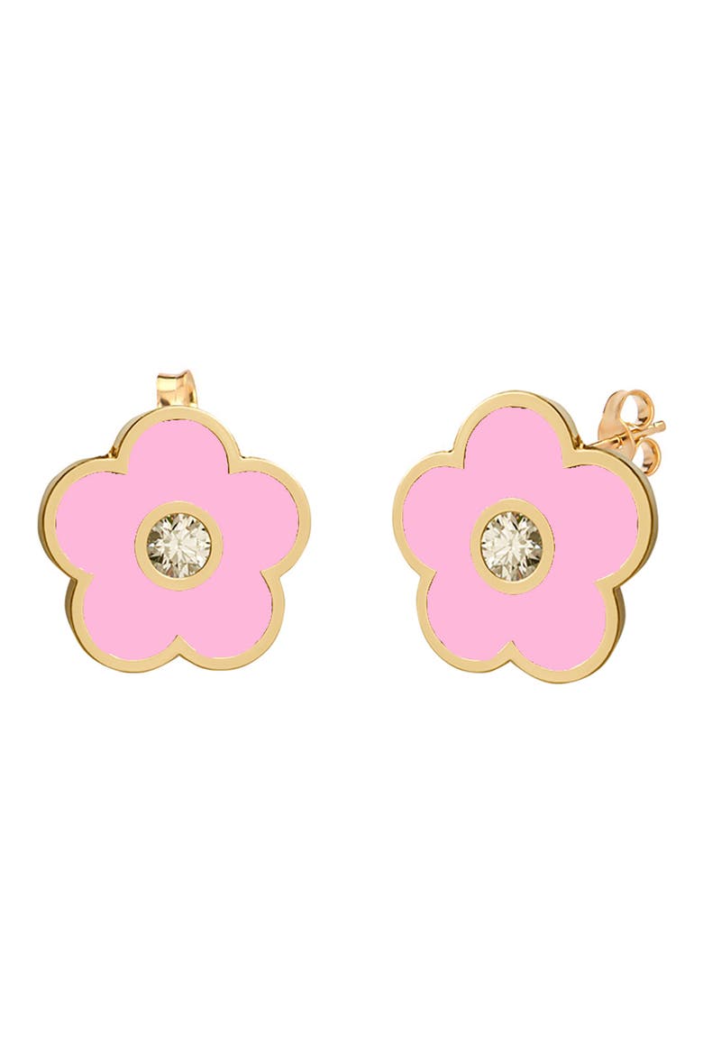 Agate & Cubic Zirconia Flower Stud Earrings, Main, color, GOLD/ PINK