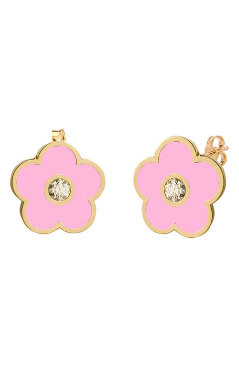 Agate & Cubic Zirconia Flower Stud Earrings