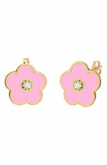 Agate & Cubic Zirconia Flower Stud Earrings