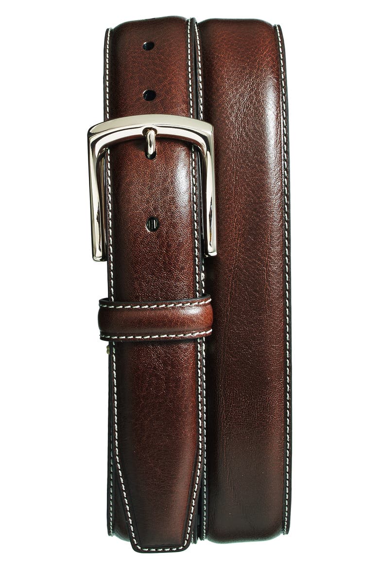 Burnished Leather Belt, Main, color, BROWN