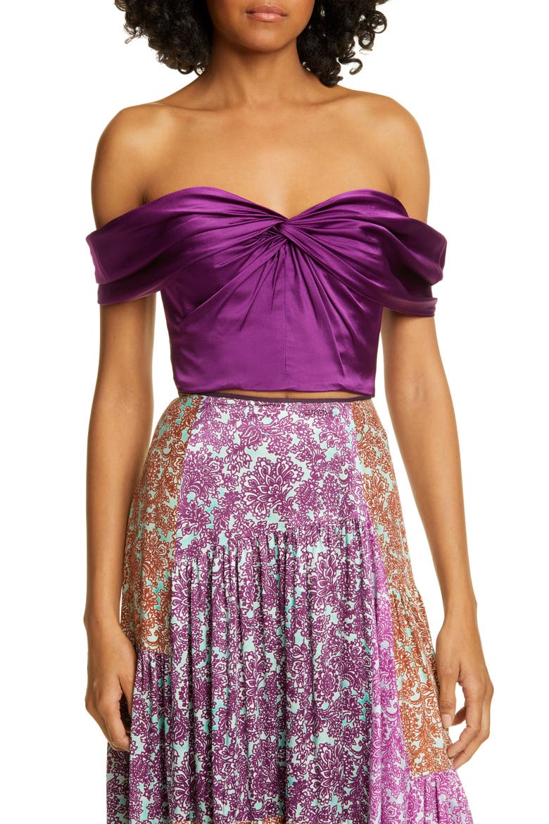 Winnie Silk Satin Off the Shoulder Top, Main, color, PURPLE