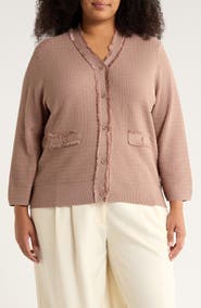 Adrianna Papell V-Neck Fringe Cardigan