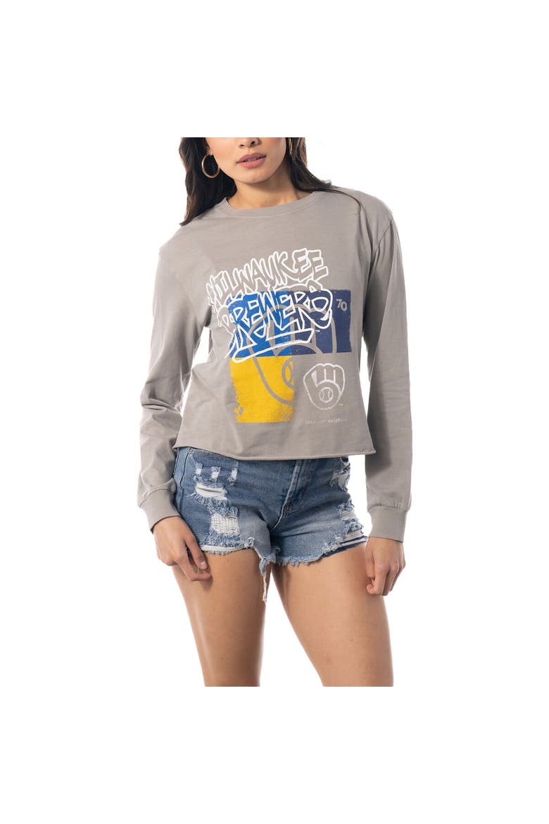 Women's The Wild Collective Gray Milwaukee Brewers Cropped Long Sleeve T-Shirt, Alternate, color, Gray