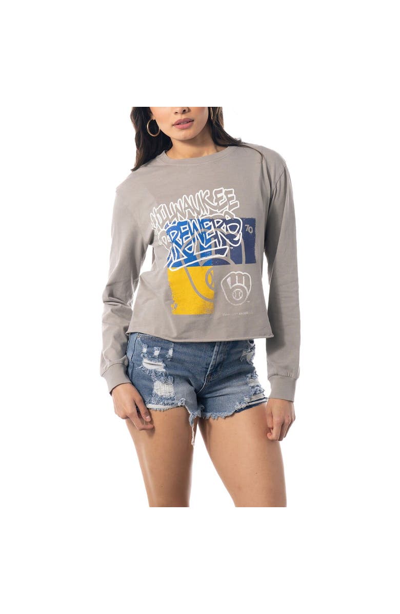 THE WILD COLLECTIVE Women's The Wild Collective Gray Milwaukee Brewers Cropped Long Sleeve T-Shirt, Alternate, color, Gray