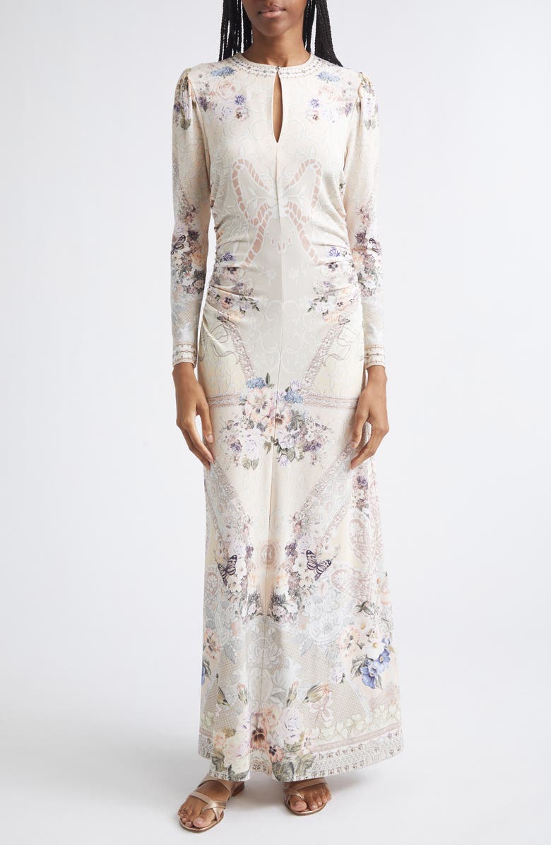 Camilla Print Ruched Jersey Maxi Dress, Main, color, Laced With Love