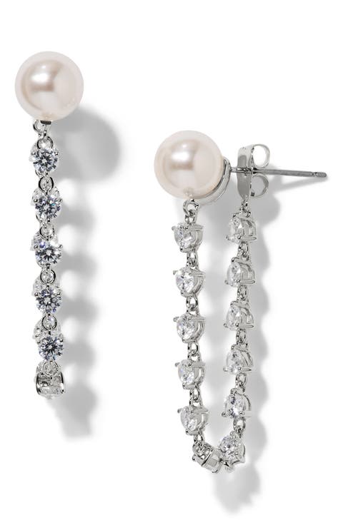 Faux Pearl Front Back Earrings