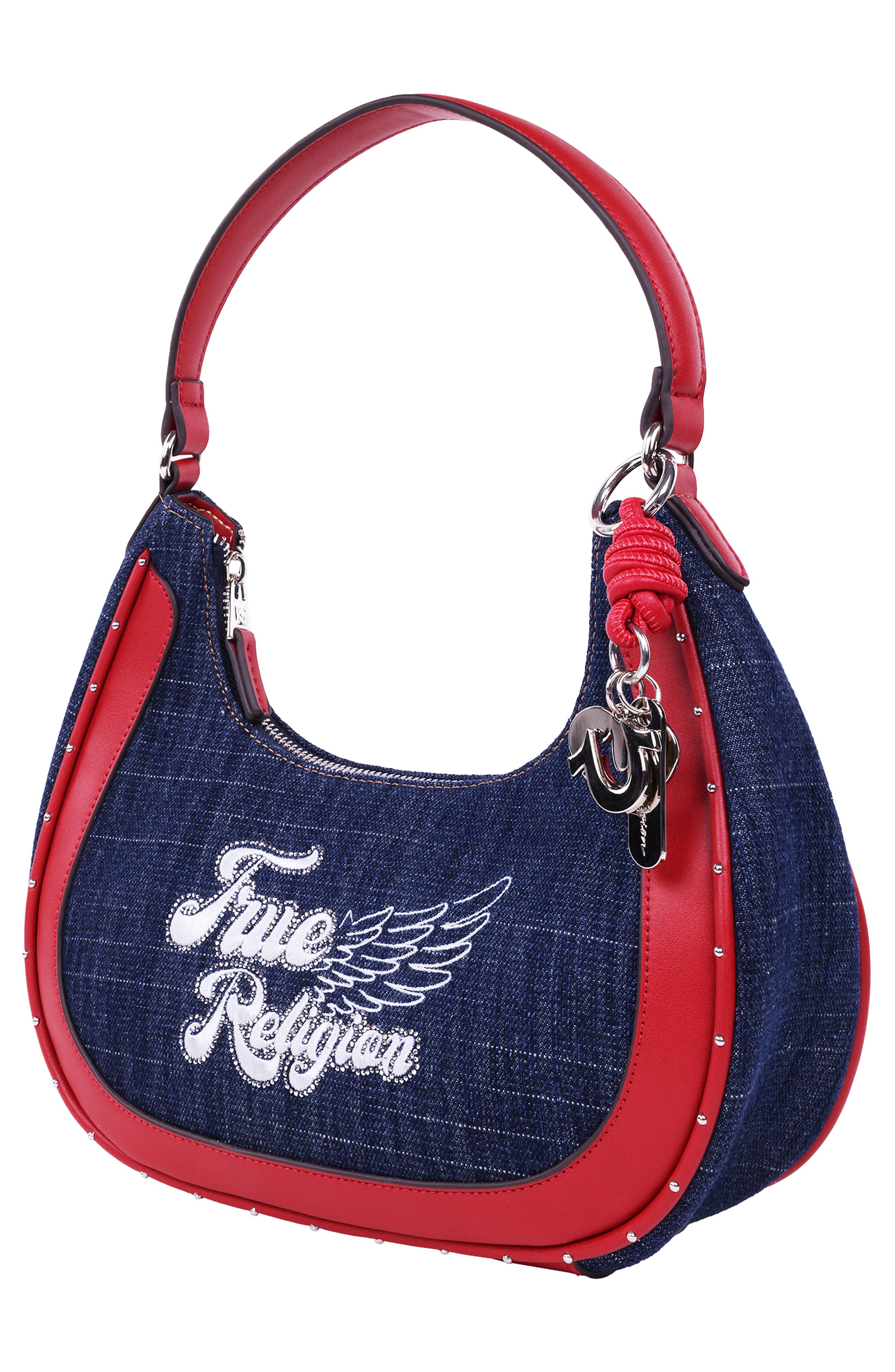 True Religion Wing Motif Denim Hobo Bag, Alternate, color, 