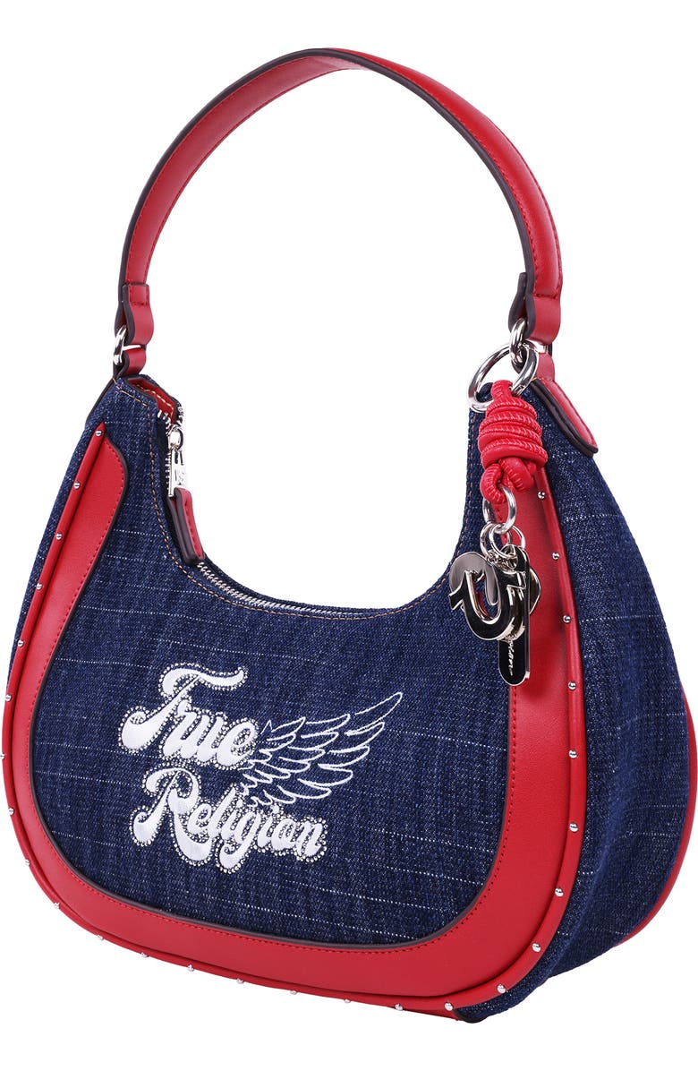 True Religion Wing Motif Denim Hobo Bag, Alternate, color,