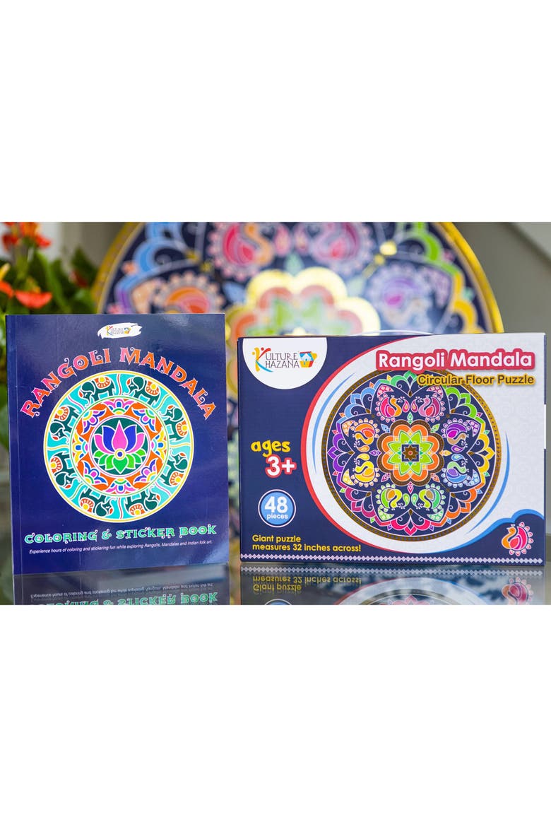 Rangoli Mandala Bundle Puzzle & Coloring + Sticker Book, 48 Piece Puzzle, Alternate, color, Multicolored