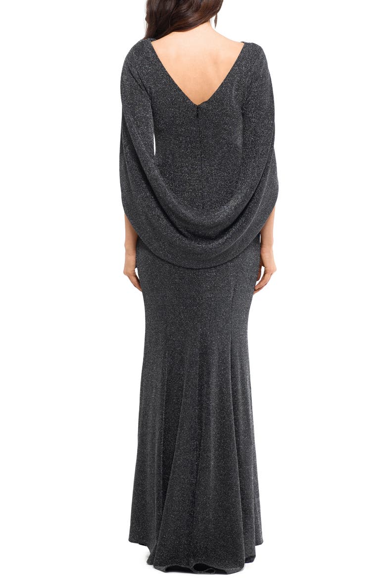 Metallic Drape Back Trumpet Gown, Alternate, color, BLACKSILVER