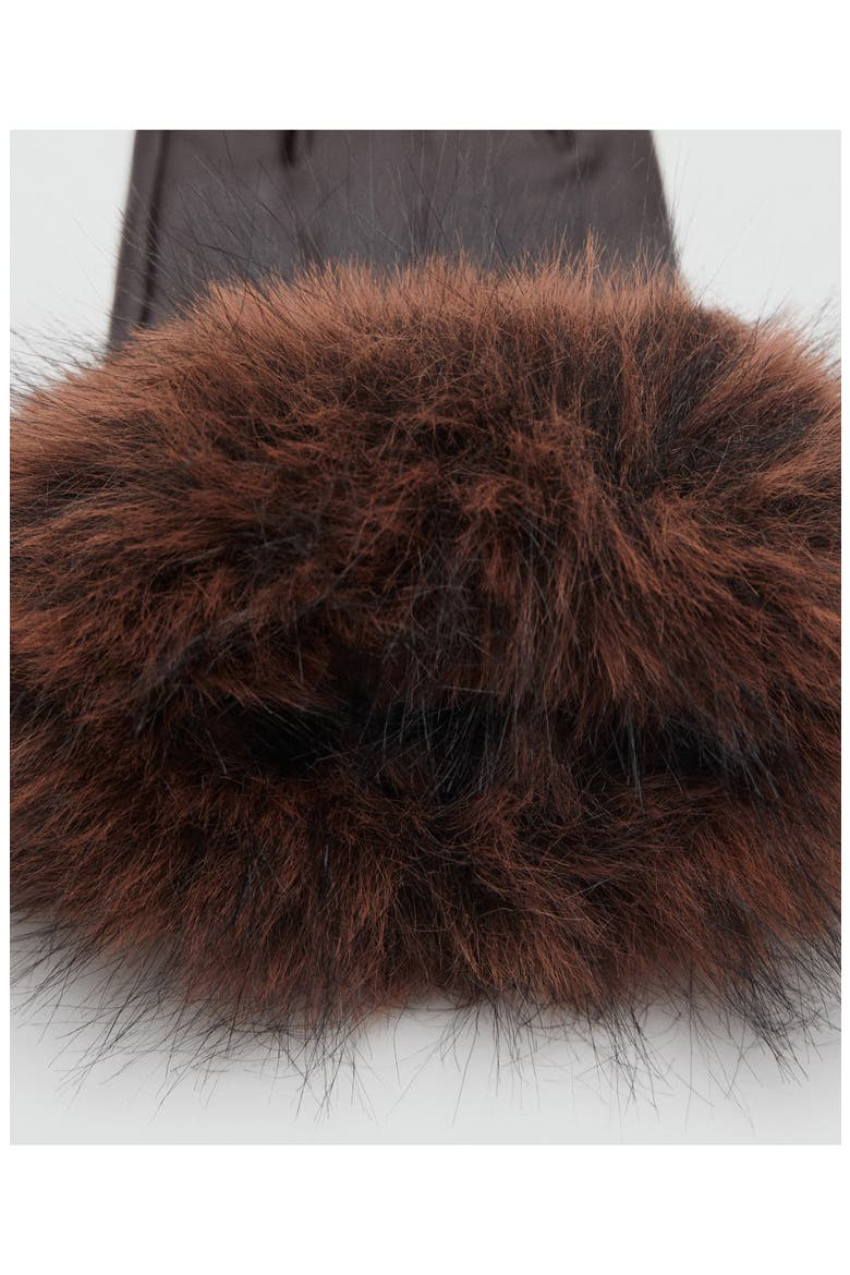 Faux Fur Trim Leather Gloves, Alternate, color, CHOCOLATE