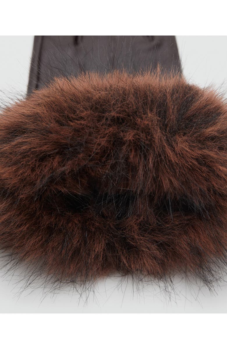 MANGO Faux Fur Trim Leather Gloves, Alternate, color, Chocolate