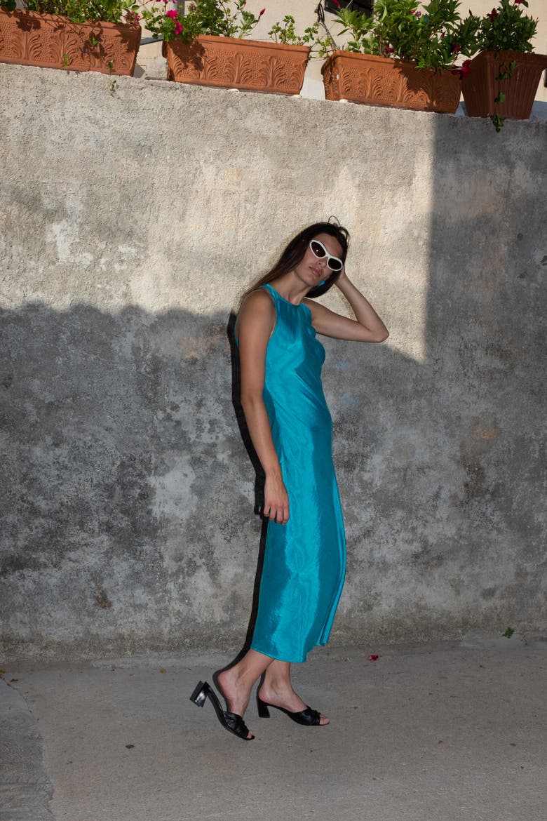Atlantis Silky Bias Cut Maxi Dress, Alternate, color, Capri