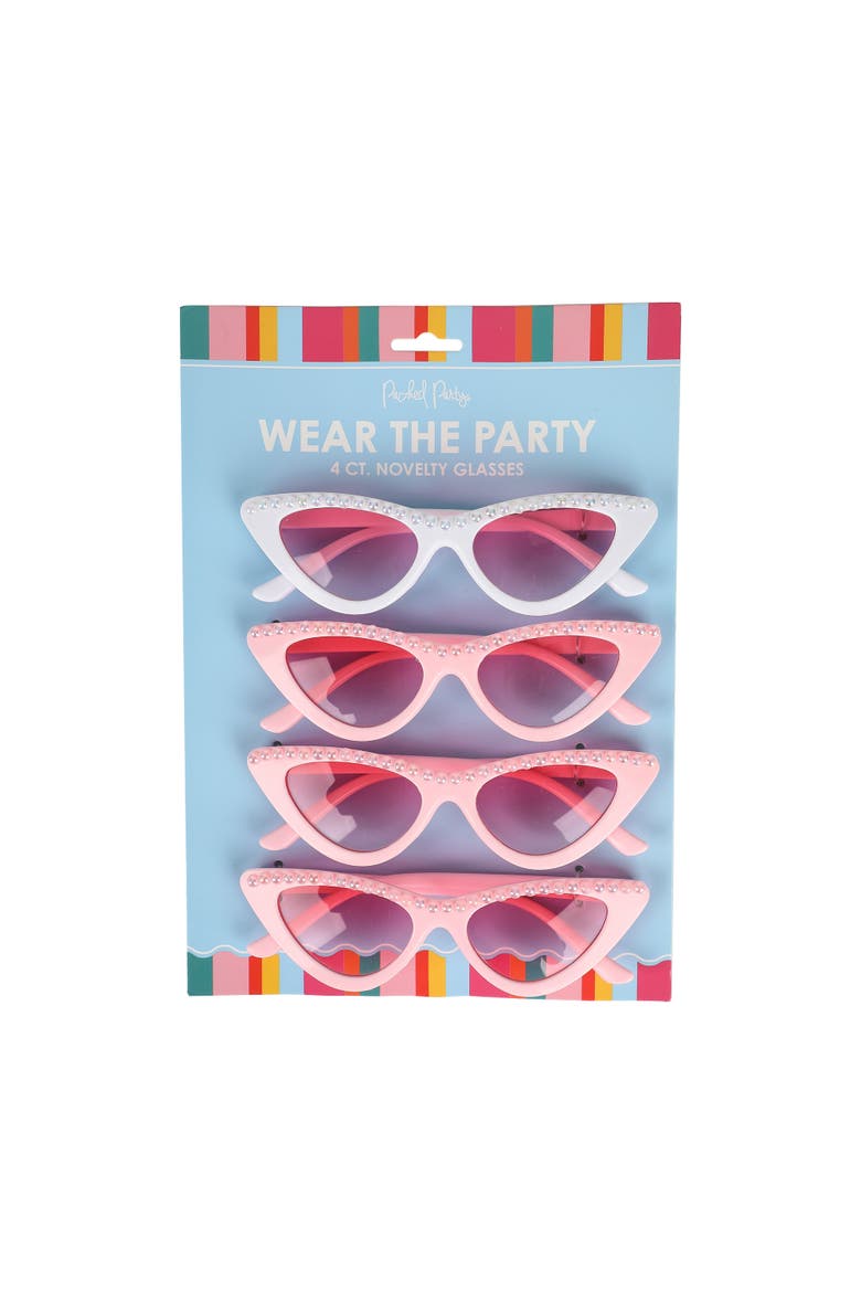 4-pack Bride & Babes Bachelorette & Wedding Novelty Glasses Pink And White With Pearl Accents And Pink Lenses, Alternate, color, Novelty Brida