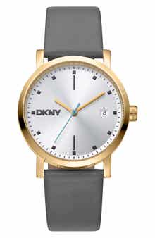 Three Hand Quartz Leather Strap Watch, 34mm