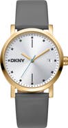 DKNY Three Hand Quartz Leather Strap Watch, 34mm