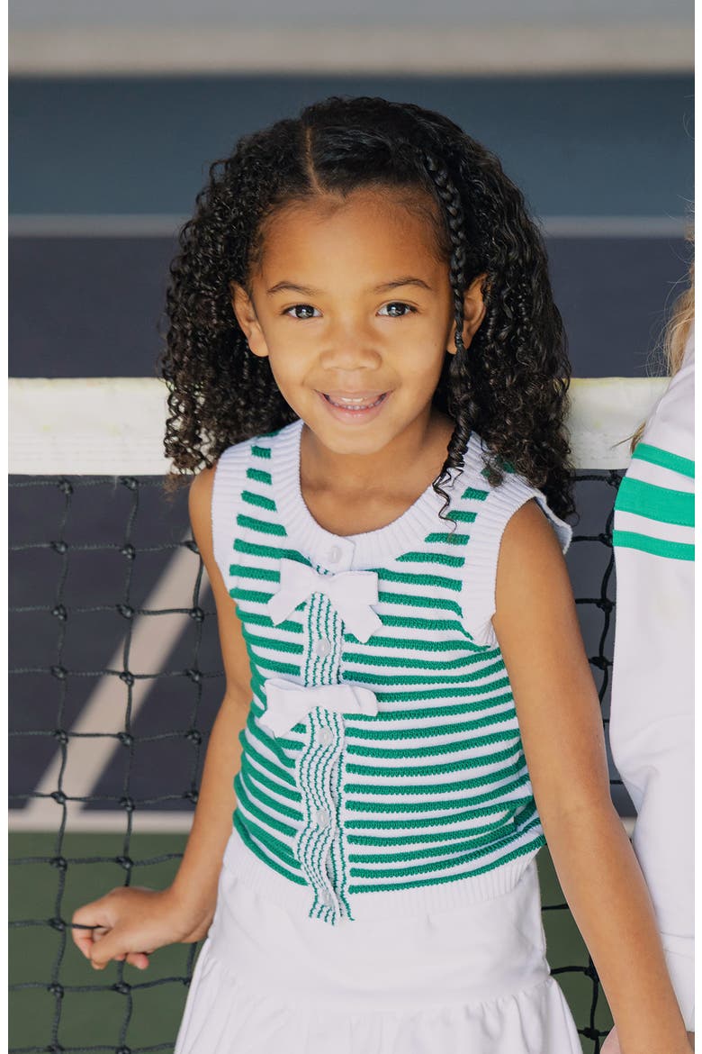 Kids' Organic Button Front Sweater Tank with Bows, Alternate, color, Kelly Green Stripe