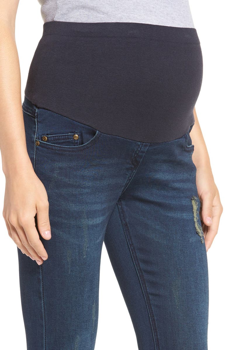 The Urban Ma Distressed Skinny Maternity Jeans, Alternate, color, 