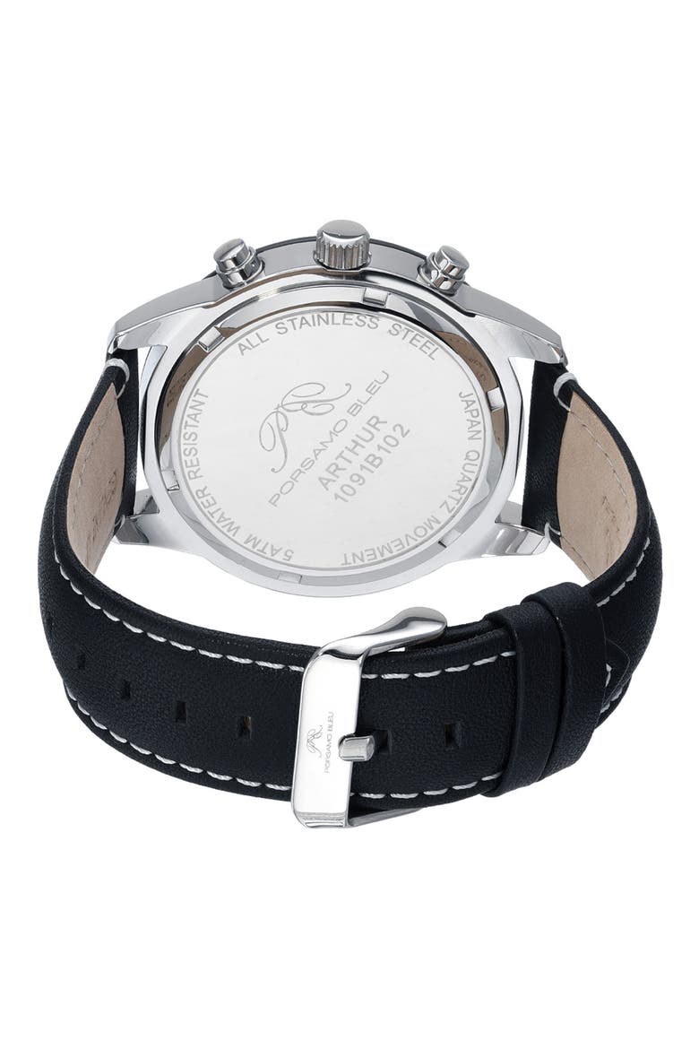 Men's Arthur Chronograph Leather Strap Watch, 44mm, Alternate, color, SILVER/BLACK