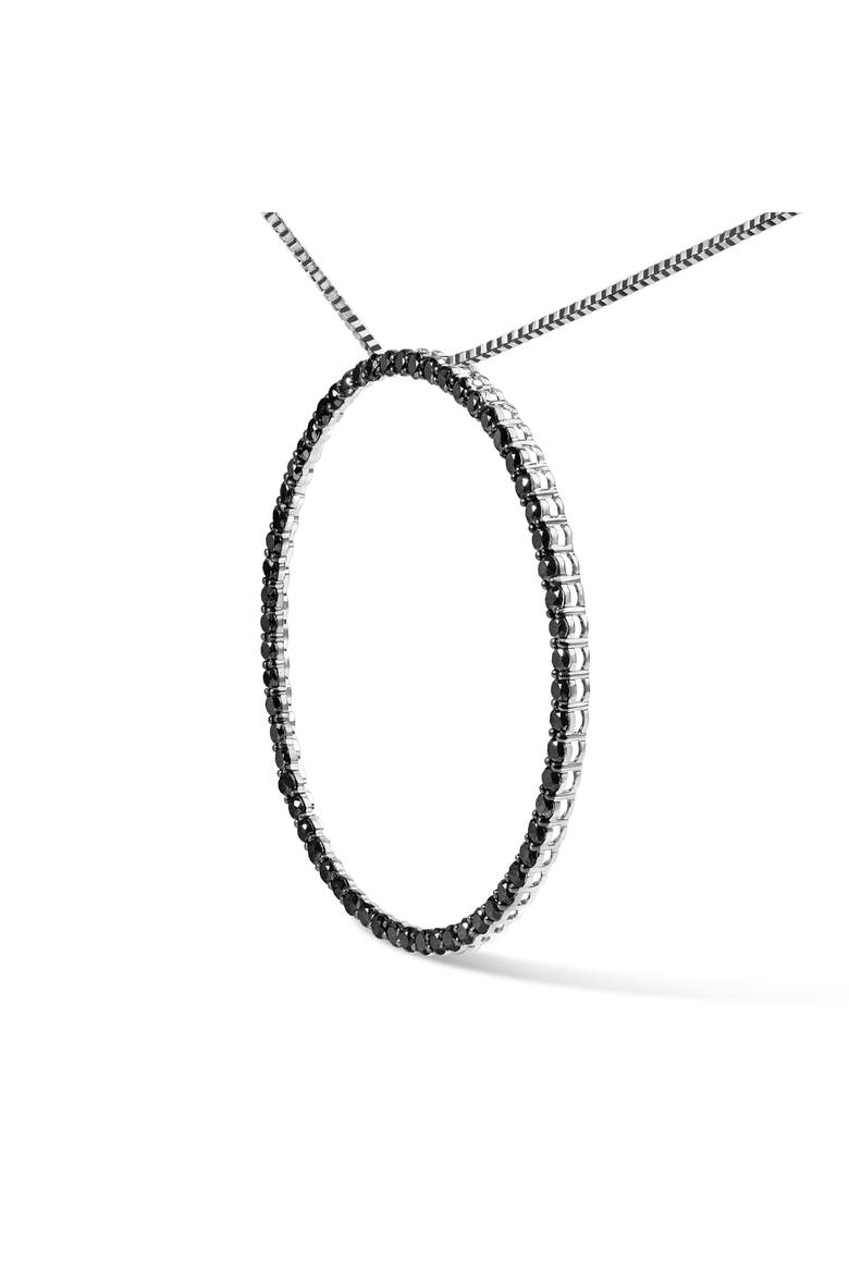 Silver 5.0 Cttw Black Diamond Open Hoop Circle Pendant Necklace, Alternate, color, White