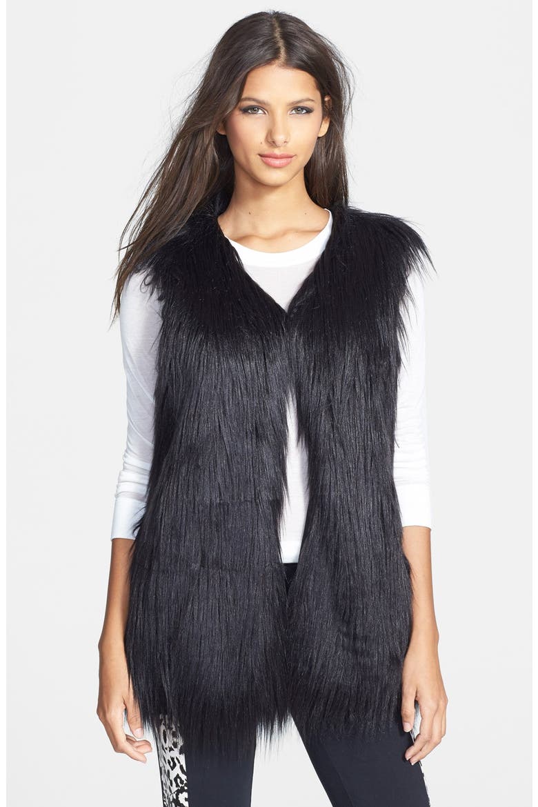'Double Time' Faux Fur Vest, Main, color, BLACK