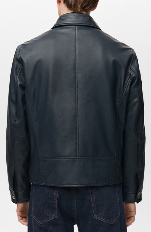 Mango Leather Jacket With Pockets In Blue