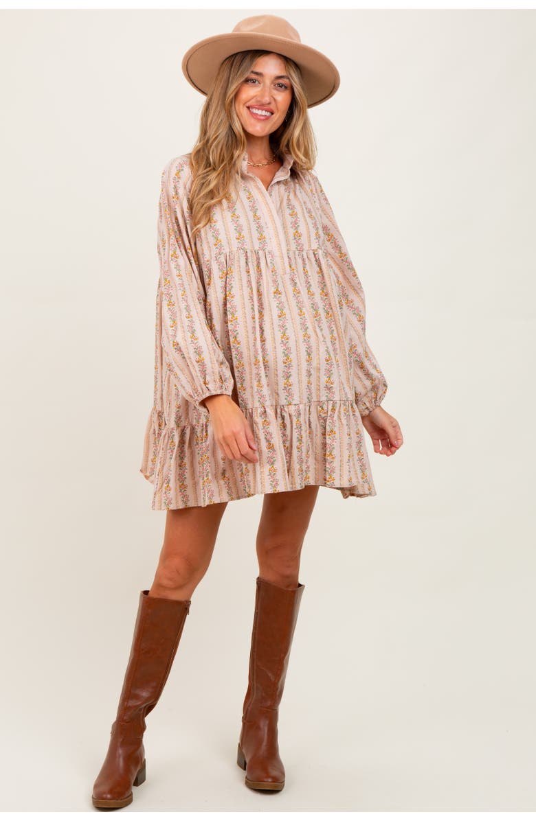 PinkBlush Floral Print Shirring Half Buttoned Shirt Dress, Main, color, 