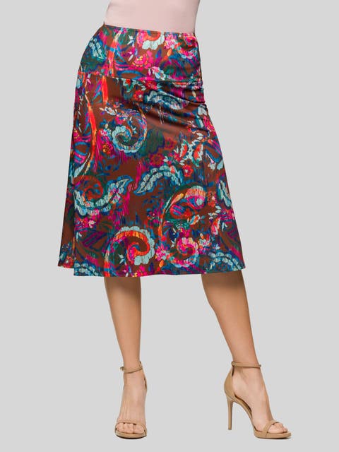 Paisley Print Comfortable Elastic Waist Knee Length Skirt