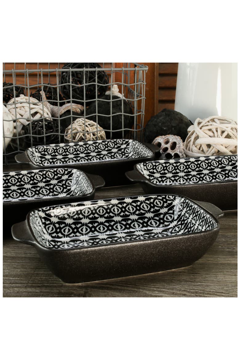Set of 2 Bali Black Sand Geo Rectangular Baking Dishes, Alternate, color, BLACK MULTI