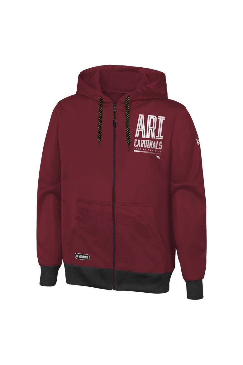 Men's New Era Cardinal Arizona Cardinals Combine Authentic Drop Back Full-Zip Hoodie, Alternate, color, Cardinal