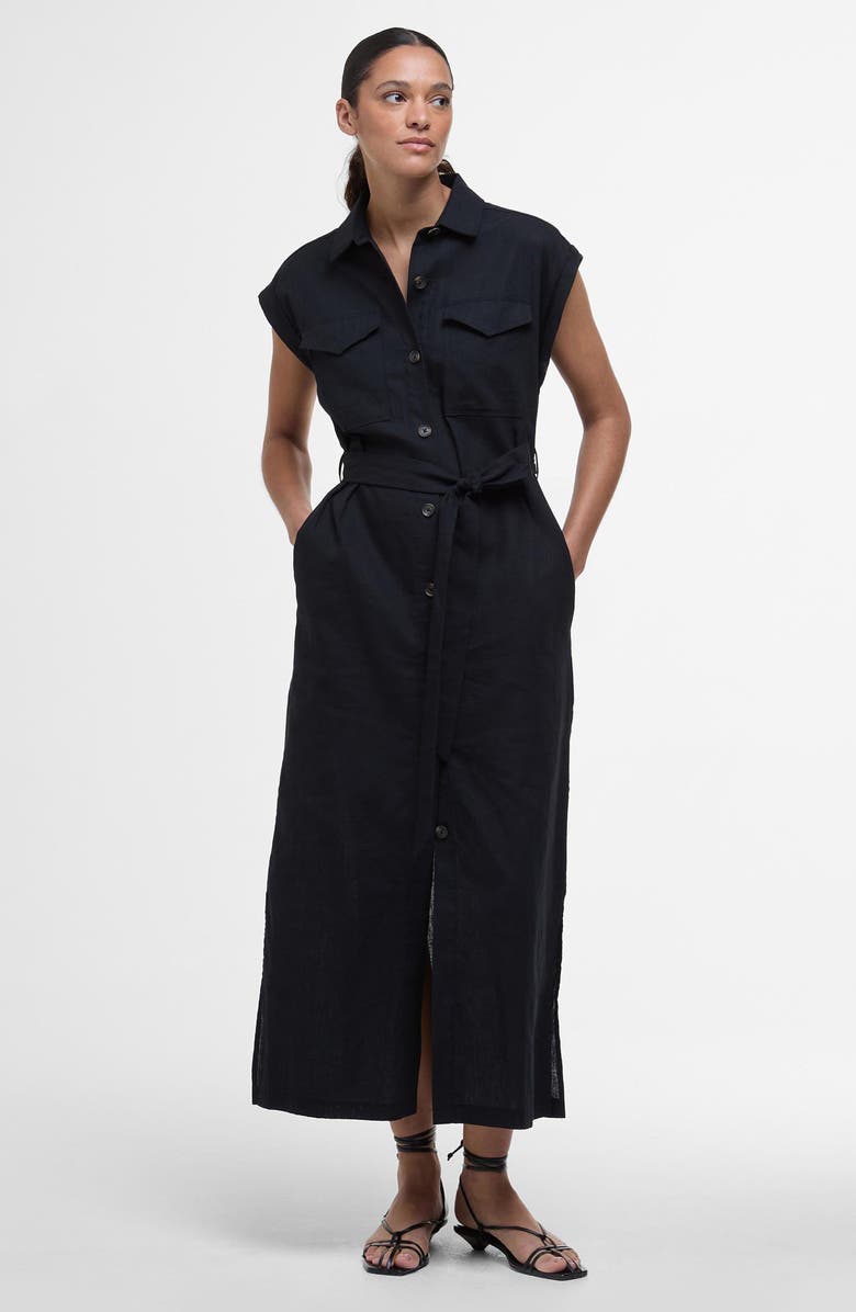 Barbour Birdie Cotton & Linen Maxi Shirtdress, Alternate, color, Black