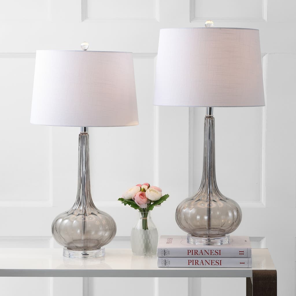 Jonathan Y Bette 28.5" Glass Teardrop Led Table Lamp In Smoke Gray