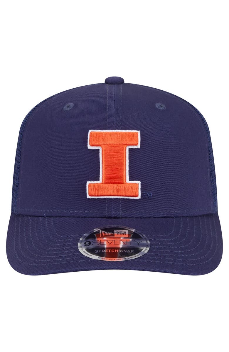 New Era Men's New Era Navy Illinois Fighting Illini Primary 9SEVENTY Trucker Stretch-Snap Hat, Alternate, color, 