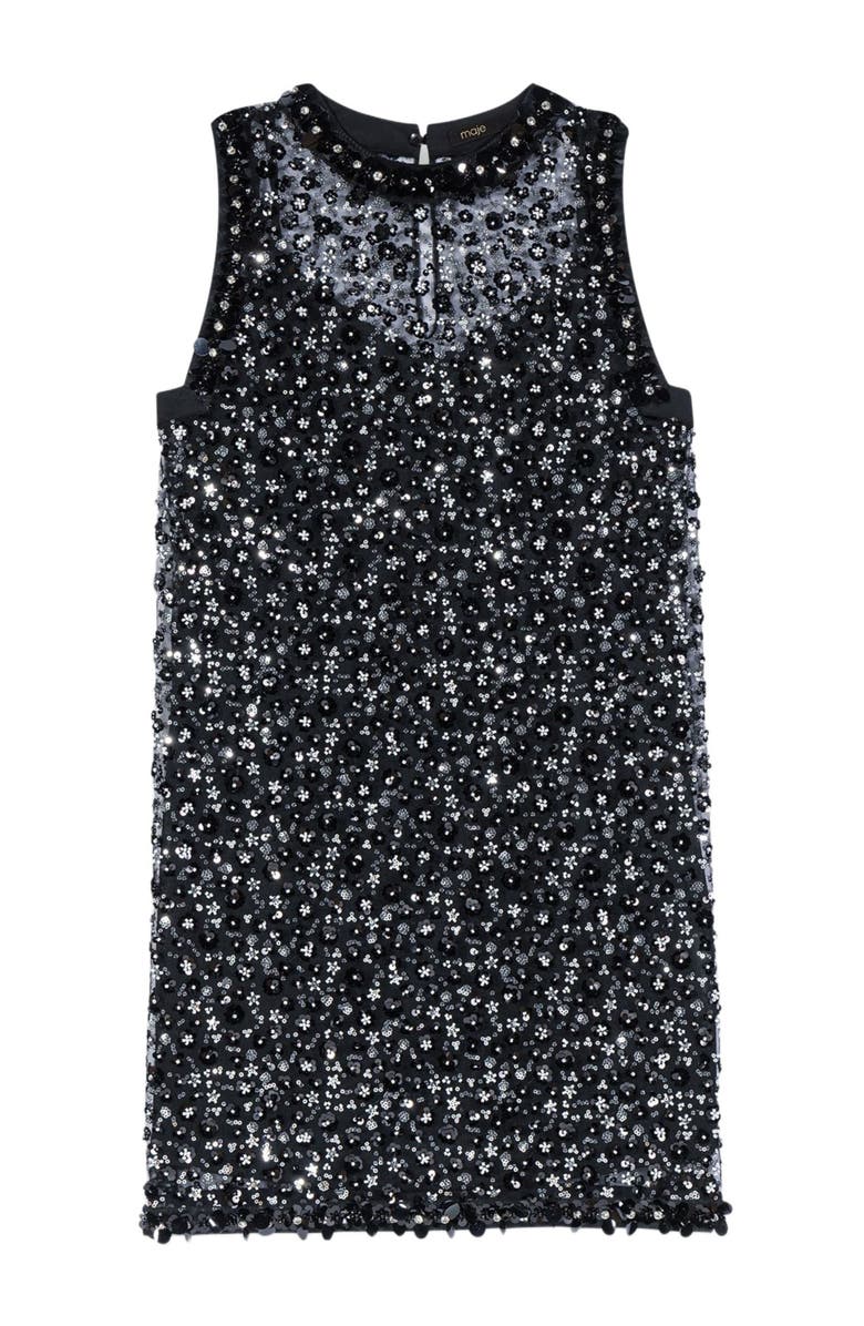 maje Rhinestone floral dress, Main, color, Black
