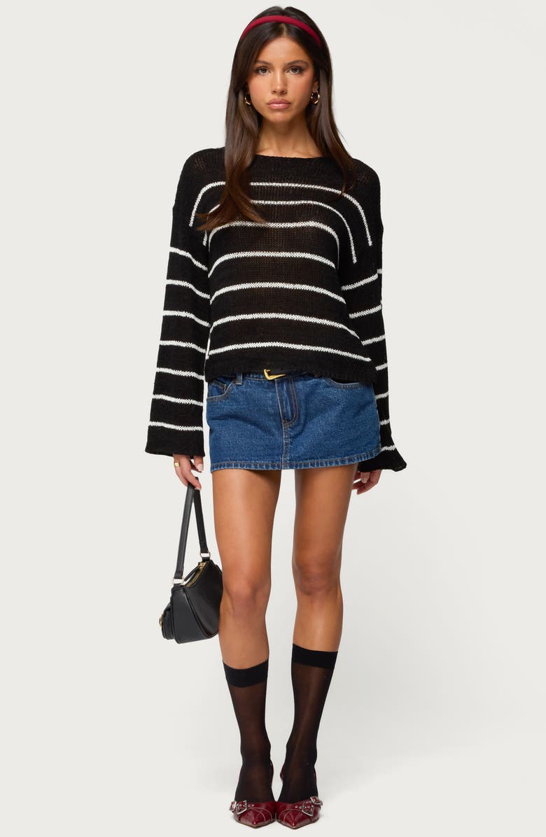 EDIKTED Stripe Drop Shoulder Sweater, Alternate, color, Black-And-White