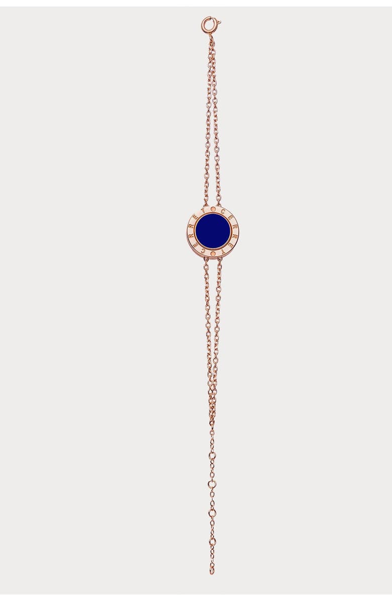 CERRET Rose Gold Plated Double Chain with Bleu Saphir Enamel Luxury Safety Bracelet, Alternate, color, Rose Gold