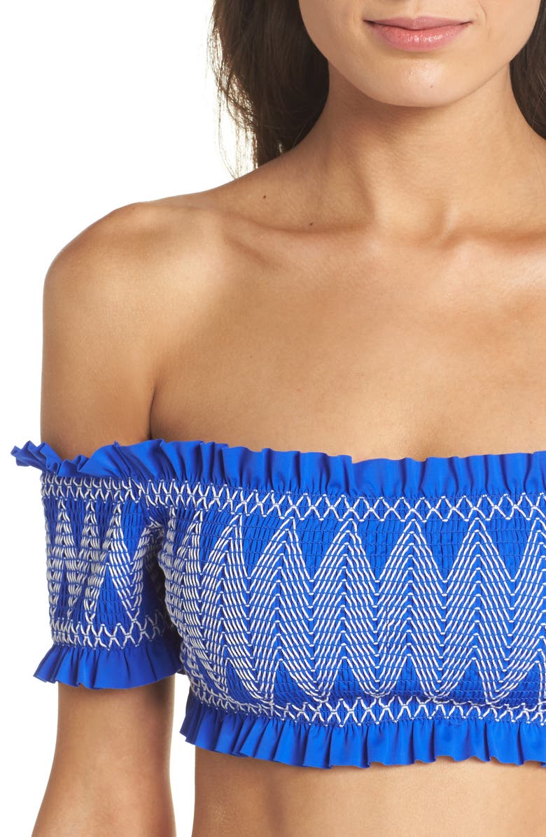 Ted Baker London Smocked Bardot Bikini Top, Alternate, color,