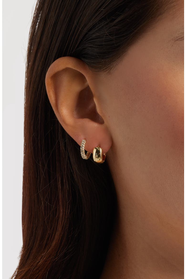 Gift Boxed Set of 3 Huggie Hoop Earrings, Alternate, color, CLEAR- GOLD