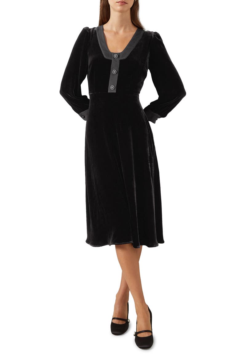 Cordelia Long Sleeve Velvet Dress, Main, color, BLACK