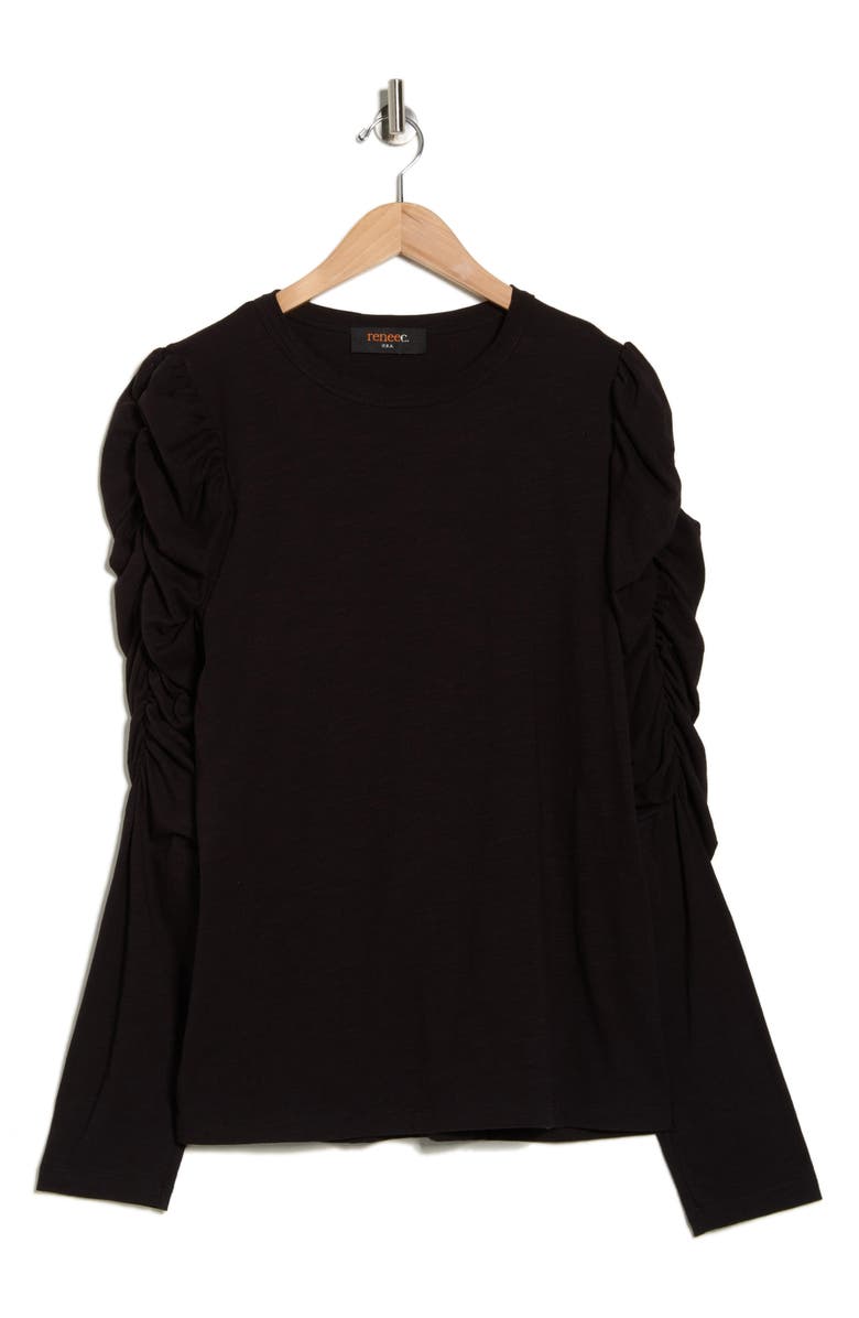 Renee C Long Puff Sleeve Top, Alternate, color, Black