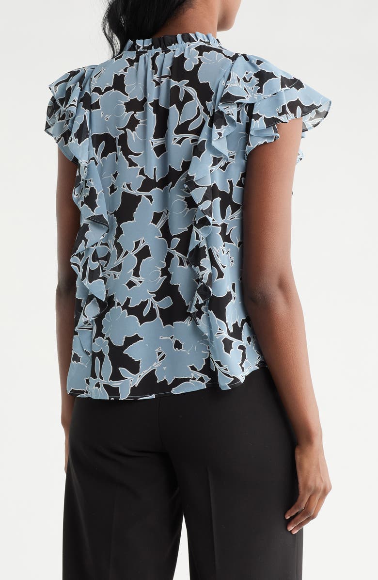 Pleione Ruffle Tie Neck Top, Alternate, color, Light Slate Black Floral