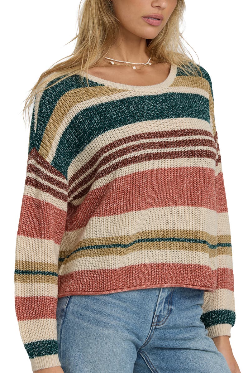 Billabong Lit Light Stripe Cotton Blend Sweater, Alternate, color, Summer Gold Multi