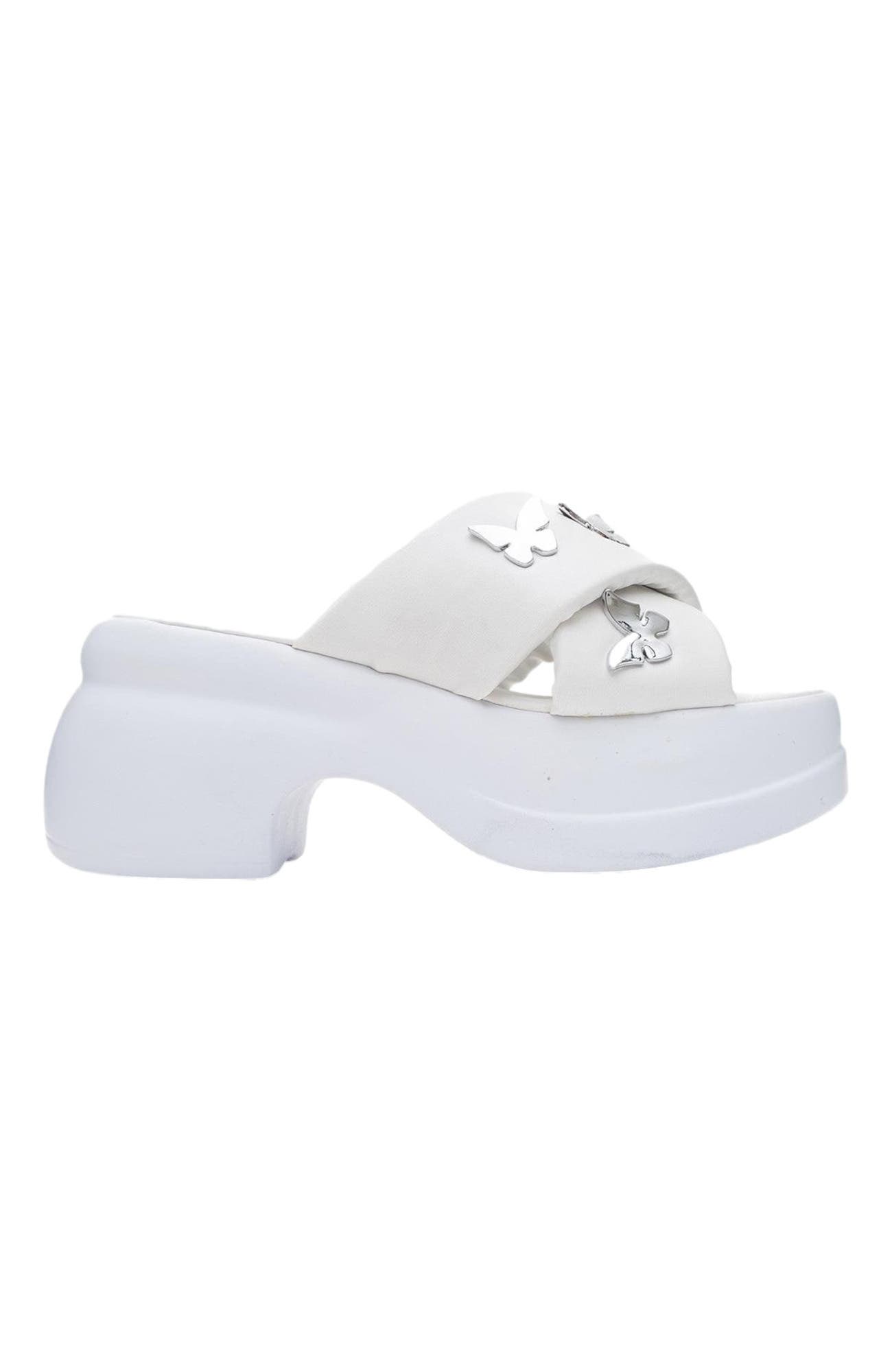 Prologue Shoes Force Butterfly-Buckle Platform Sandal, Alternate, color, White Faux Leather