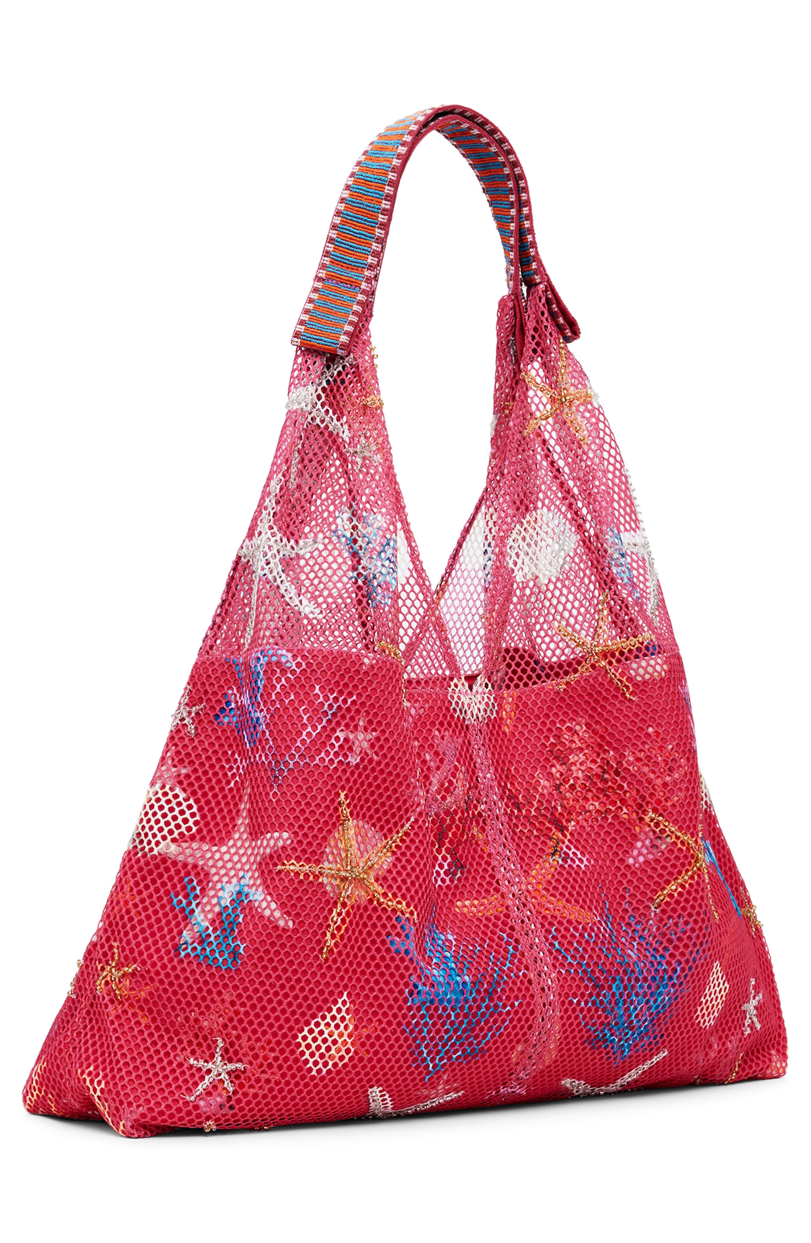 Desigual Print Embellished Net Shopper, Alternate, color, Fuchsia