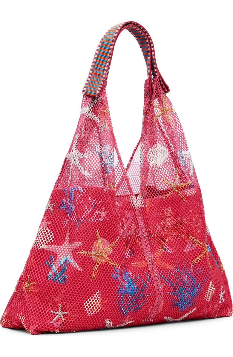 Desigual Print Embellished Net Shopper, Alternate, color, Fuchsia