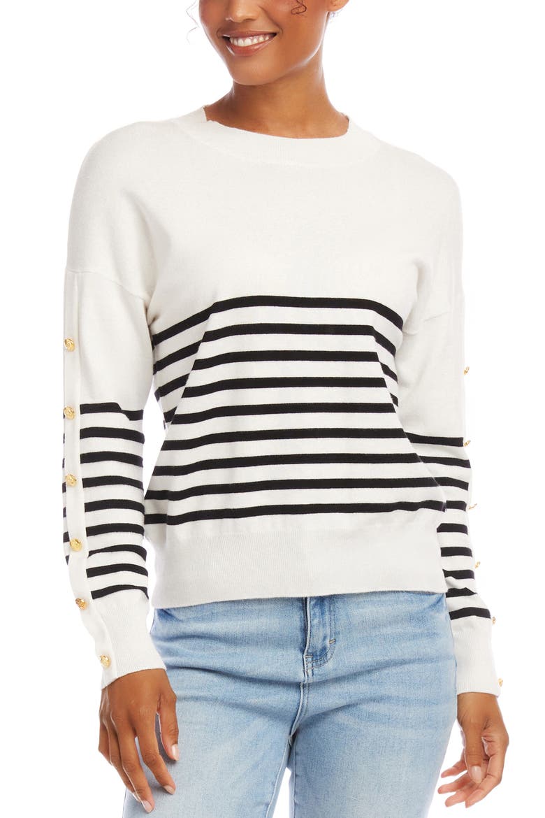 Stripe Button Detail Sweater, Main, color, NAUTICAL STRIPE