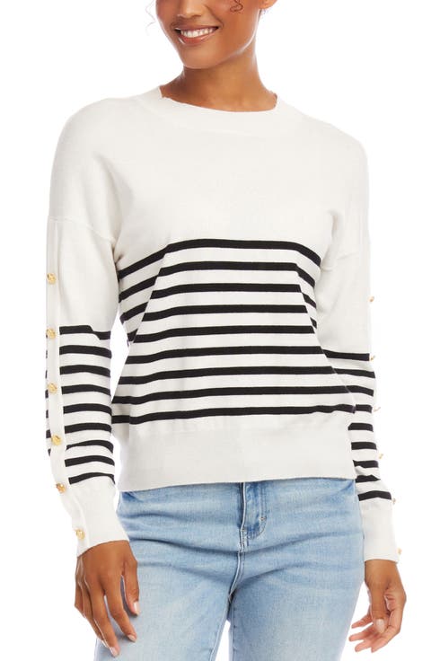 Stripe Button Detail Sweater