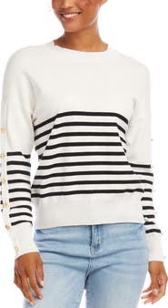 Karen Kane Stripe Button Detail Sweater