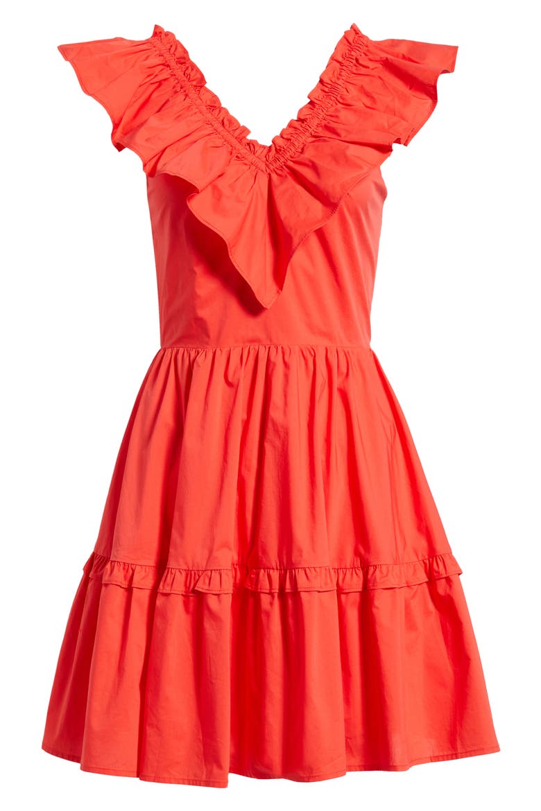 'Lil Alessandra Ruffle Tiered Cotton Fit & Flare Minidress, Alternate, color, HOT CORAL